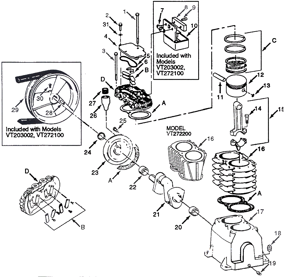 Pump Parts Diagram and Parts List for VT272200  Campbell Hausfeld Compressor